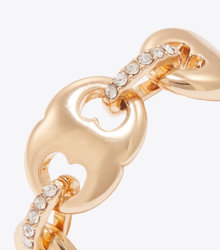 Tory Burch designer bagues Bague Gemini Link pavée dans Light Brass / Crystal détails