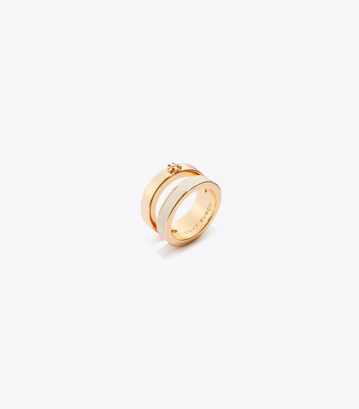 Tory Burch designer bagues Bague double Icon en émail in Tory Gold / New Ivory angle