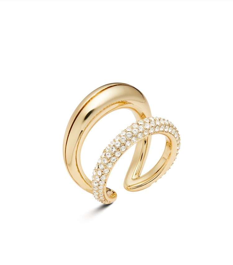 Tory Burch designer bagues Bague double pavée Pierced in Light Brass / Crystal additional