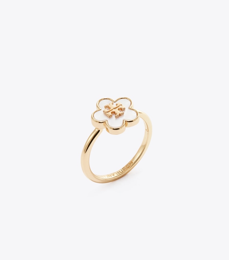 Tory Burch designer bagues Bague Forget Me Not in Tory Gold / Mother of Pearl angle