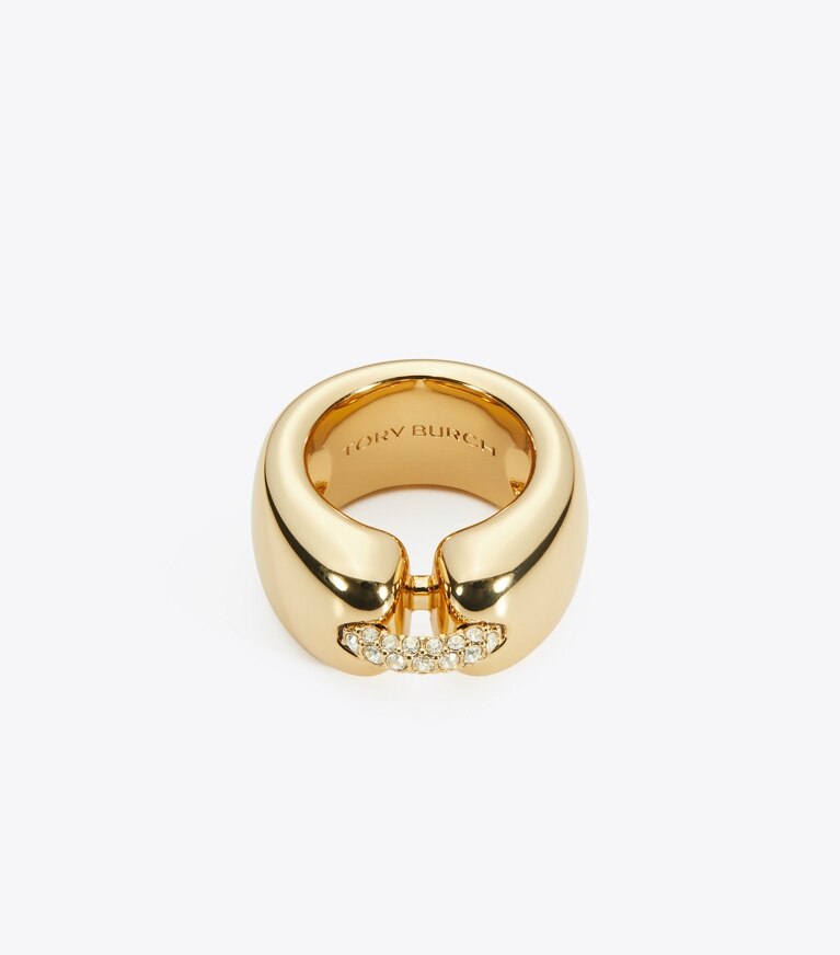 Tory Burch designer bagues Bague Pierced dans Light Brass / Crystal détails