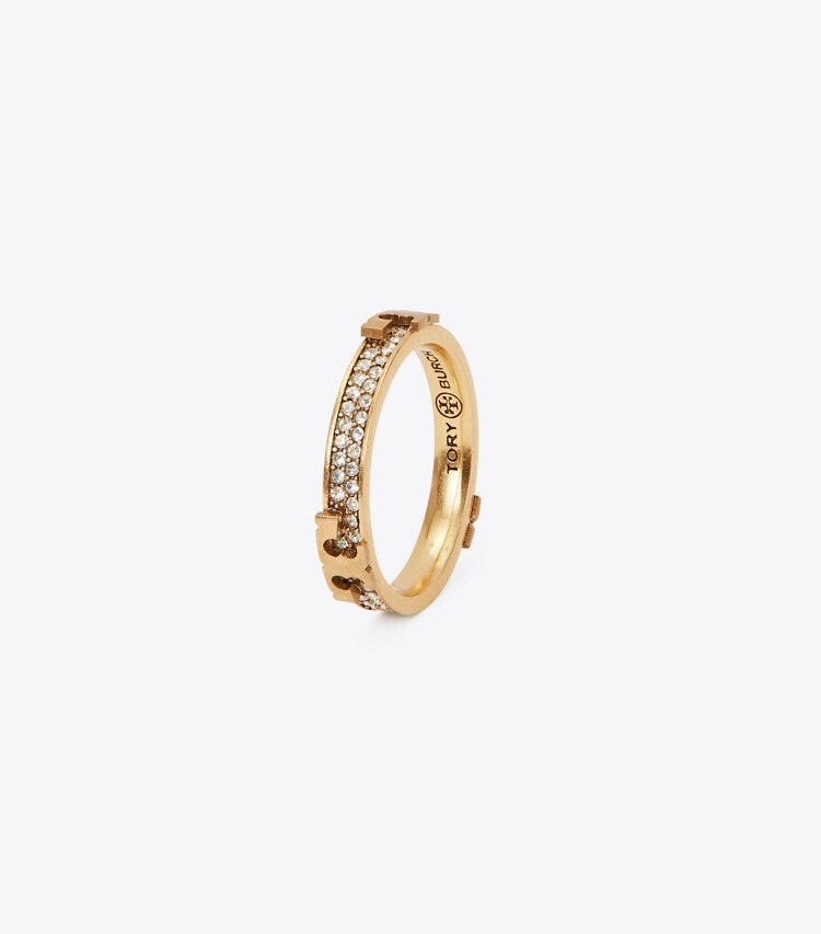 Tory Burch designer bagues Bague Serif-T Pavé dans Brass / Crystal angle