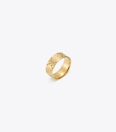 Tory Burch designer bagues Bague T Monogram Icon pavée de cristaux in Tory Gold / Crystal angle