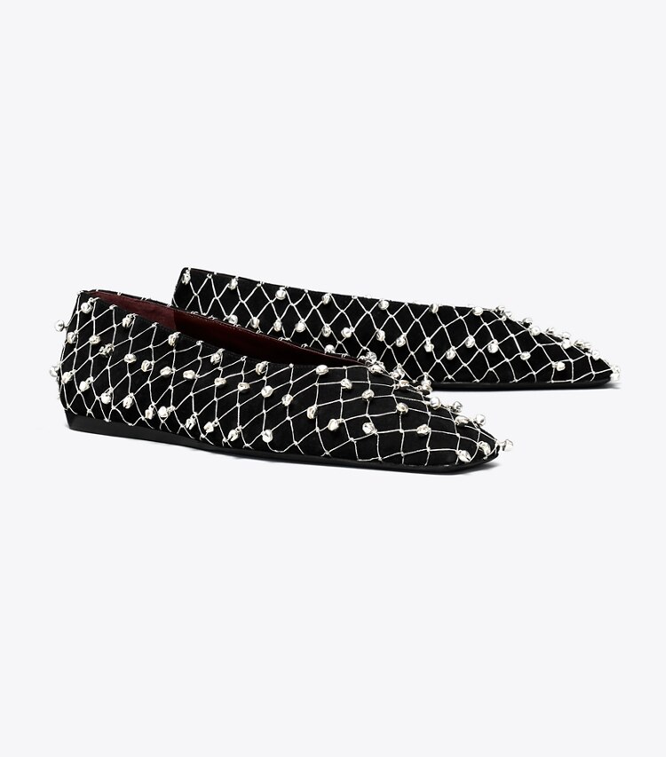 Tory Burch diseñador zapatos planos Bailarina Bell en PERFECT BLACK ángulo