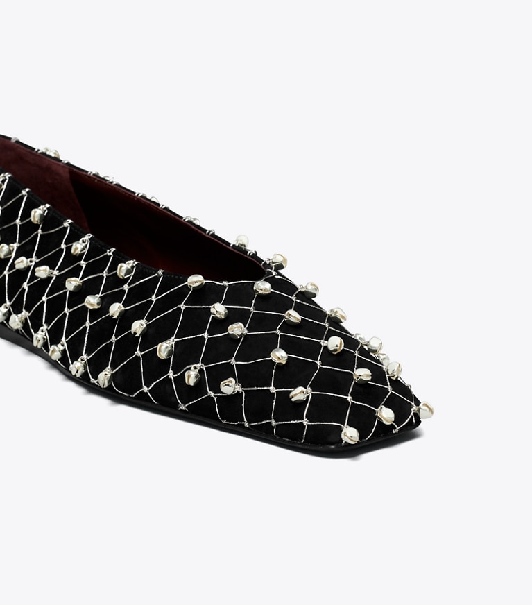 Tory Burch diseñador zapatos planos Bailarina Bell en PERFECT BLACK detalle