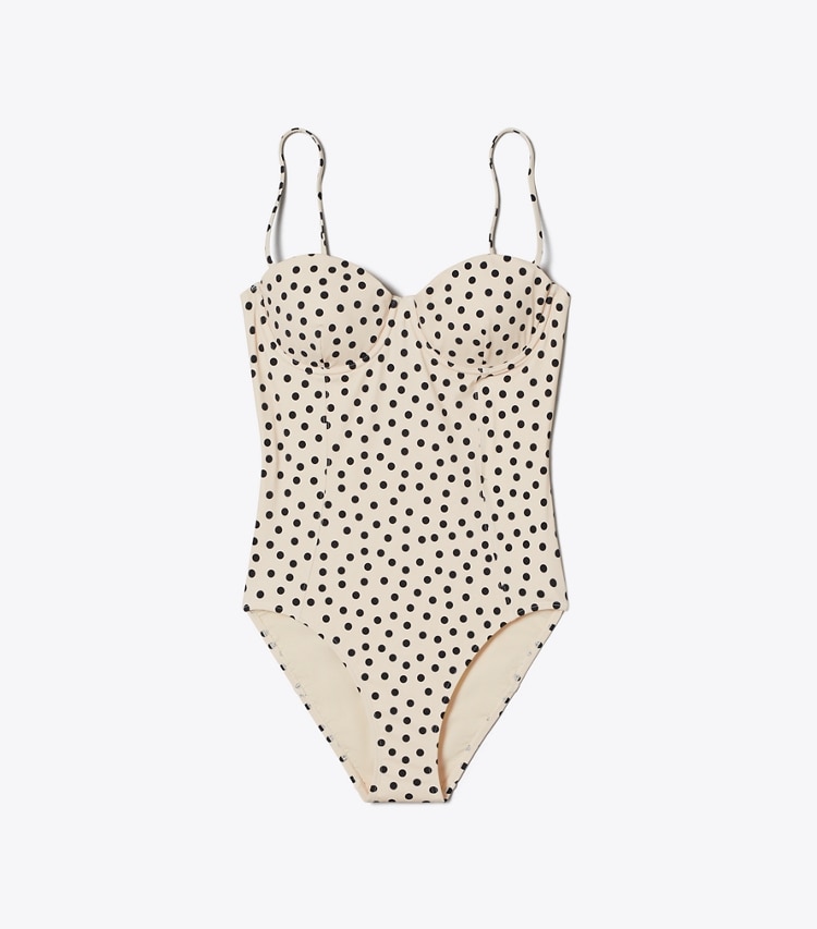 Tory Burch designer badeanzüge Balconette-Badeanzug in Cream Dot front