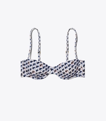 Tory Burch designer two pieces Balconette Bikini Top in Blue Candy Dots front