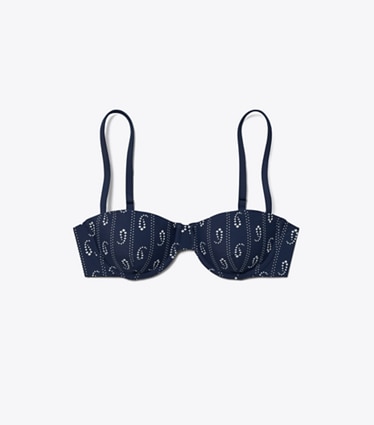 Tory Burch designer two pieces Balconette Bikini Top in Blue Paisley front