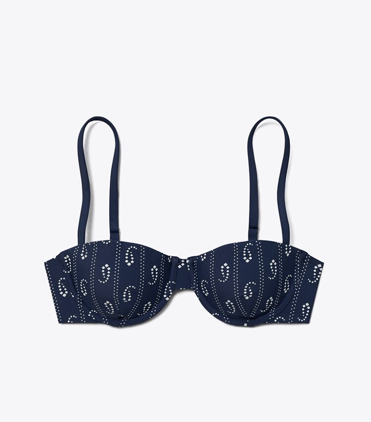 Tory Burch designer two pieces Balconette Bikini Top in Blue Paisley front