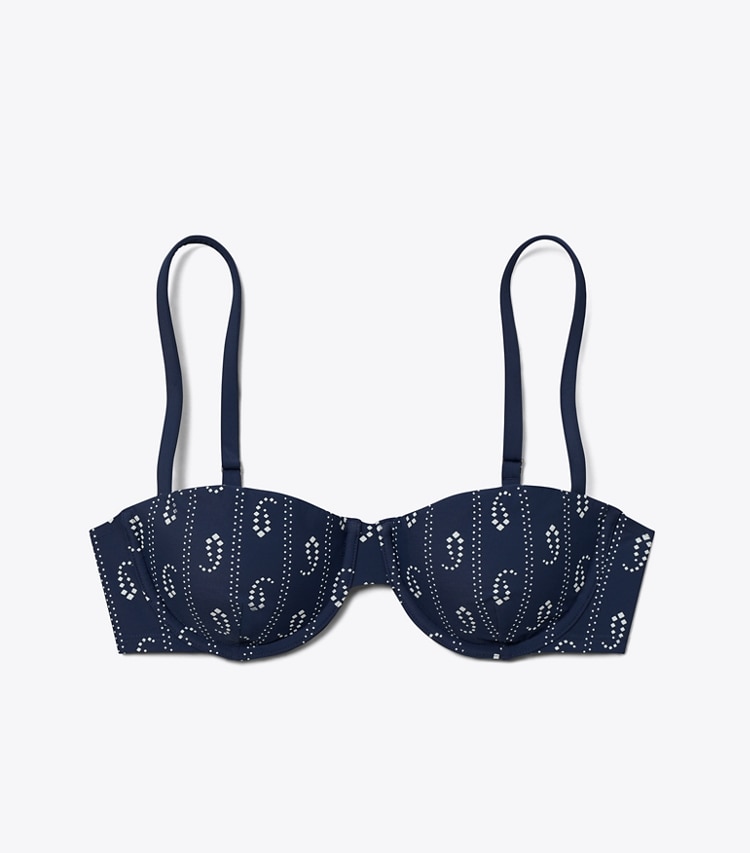 Tory Burch designer bikinis Balconette-Bikinioberteil in Blue Paisley front