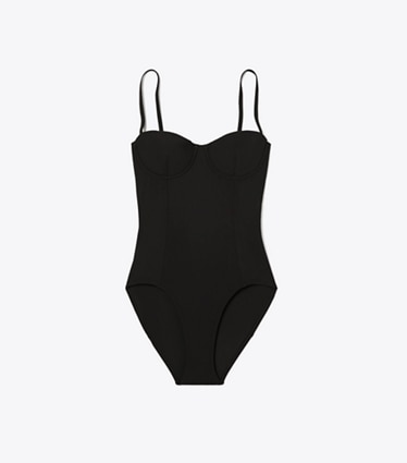 Tory Burch designer one pieces Balconette Swimsuit in Black front