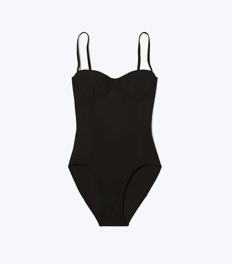 Tory Burch designer one pieces Balconette Swimsuit in Black front
