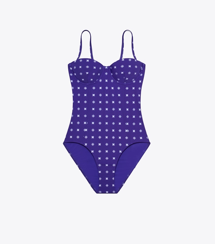 Tory Burch designer one pieces Balconette Swimsuit in Ballpoint Ink Nothing Ditsy front