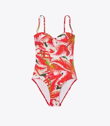 Tory Burch★FLOWER BANDEAU SWIMSUIT Flower Bandeau Swimsuit: Women's Designer One Pieces | Tory