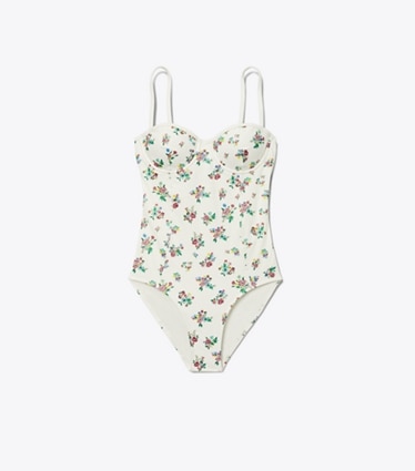 Tory Burch designer one pieces Balconette Swimsuit in Multi Ditsy Floral front