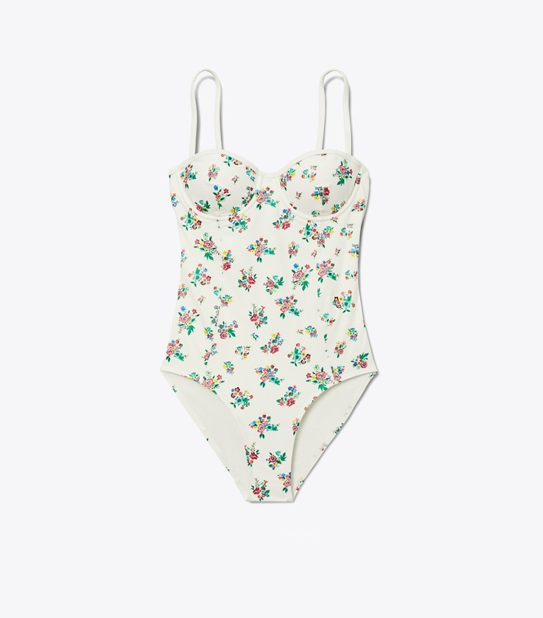Tory Burch designer one pieces Balconette Swimsuit in Multi Ditsy Floral front