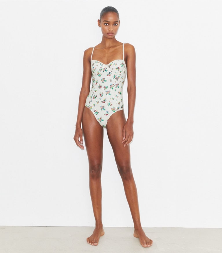 Tory Burch designer one pieces Balconette Swimsuit in Multi Ditsy Floral front