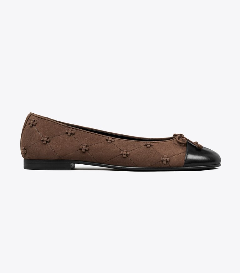 Tory Burch designer mocassini Ballerina a punta Bunny Knot in DARK COCOA / PERFECT BLACK side