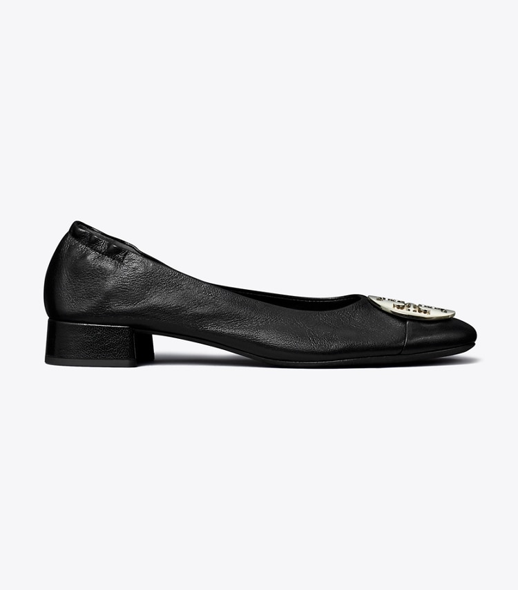 Tory Burch designer mocassini Ballerina Claire a punta con tacco in PERFECT BLACK / GOLD / SILVER side