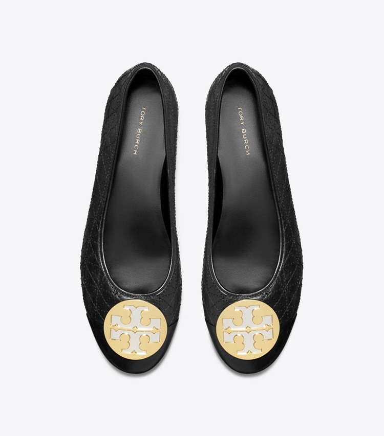 Tory Burch designer mocassini Ballerina Claire matelassé in PERFECT BLACK / GOLD / SILVER superiore