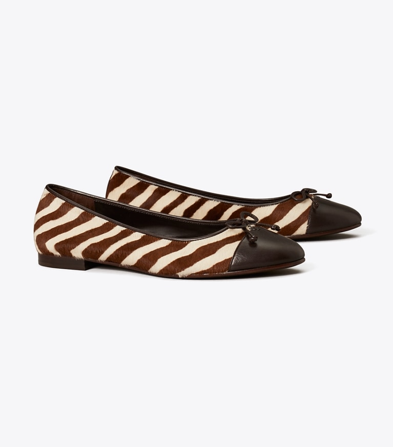 Tory Burch designer mocassini Ballerina con punta a contrasto in ZEBRA / COCO angle