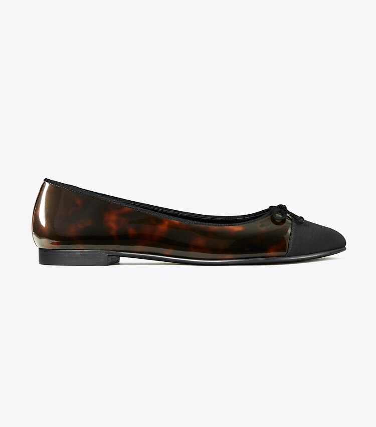 Tory Burch designer mocassini Ballerina con punta a contrasto in TORTOISE PATENT / PERFECT BLACK side