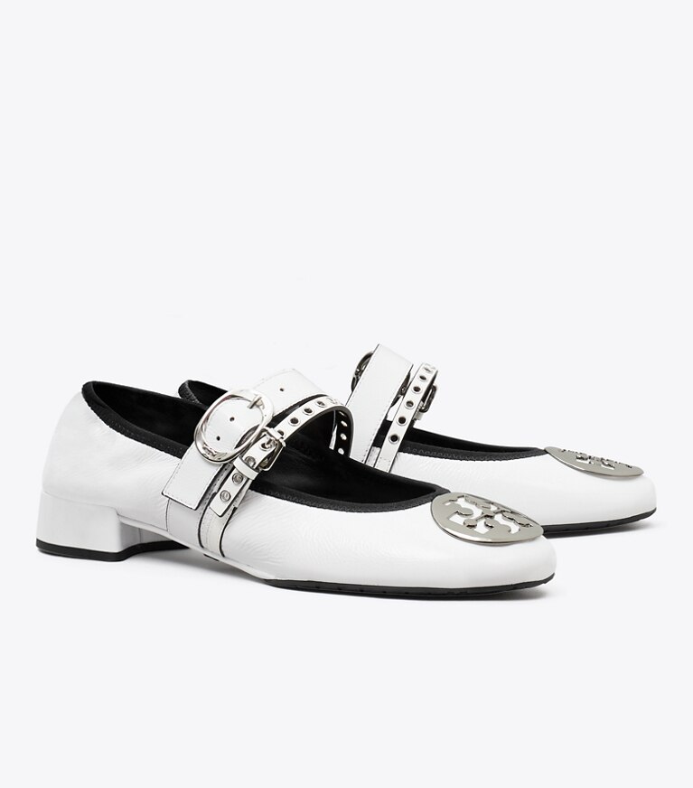 Tory Burch diseñador zapatos planos Ballerina con tacón Reva Punk en CIRRUS CLOUD / SILVER adicional