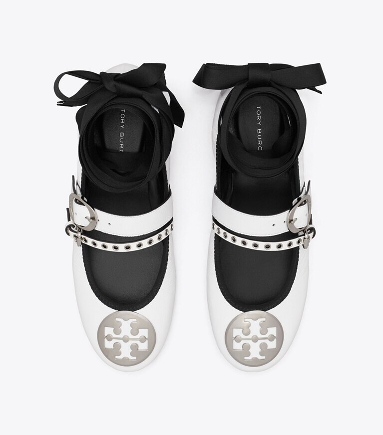 Tory Burch diseñador zapatos planos Ballerina con tacón Reva Punk en CIRRUS CLOUD / SILVER vista superior