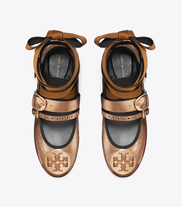 Tory Burch diseñador zapatos planos Ballerina con tacón Reva Punk en COPPER FREEZE / COPPER vista superior