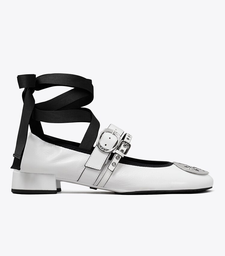 Tory Burch diseñador zapatos planos Ballerina con tacón Reva Punk en CIRRUS CLOUD / SILVER lateral