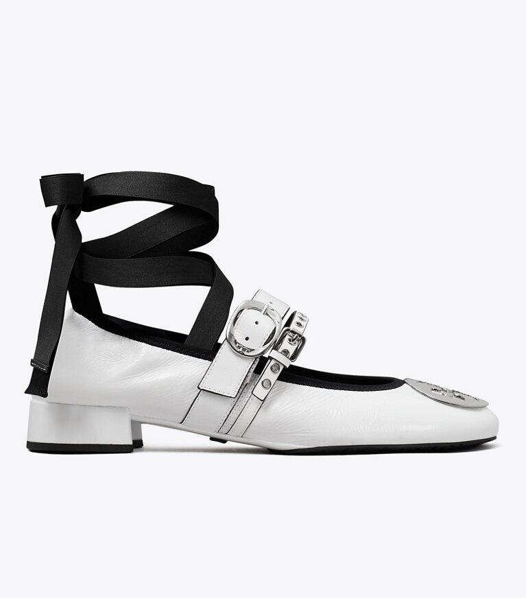 Tory Burch diseñador zapatos planos Ballerina con tacón Reva Punk en CIRRUS CLOUD / SILVER lateral