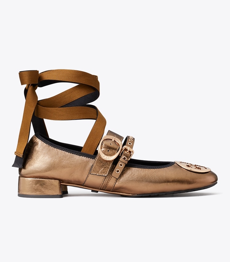 Tory Burch diseñador zapatos planos Ballerina con tacón Reva Punk en COPPER FREEZE / COPPER lateral