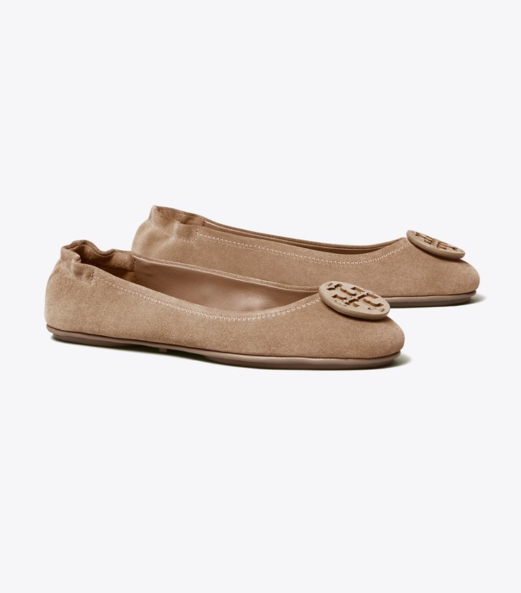 Tory Burch designer mocassini Ballerina da viaggio Minnie in suede in Rocky Pebble angle
