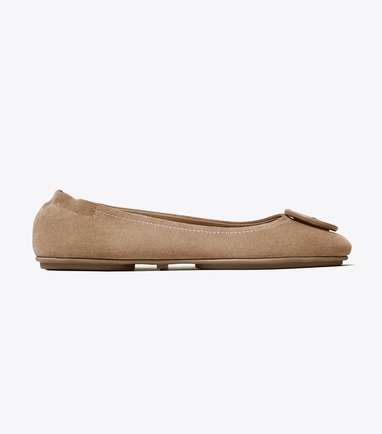 Tory Burch designer mocassini Ballerina da viaggio Minnie in suede in Rocky Pebble angle