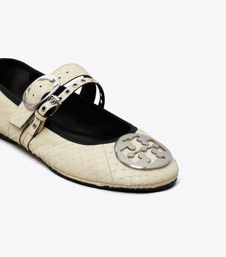 Tory Burch diseñador zapatos planos Ballerina de viaje Reva Punk en BUTTER / SILVER detalle