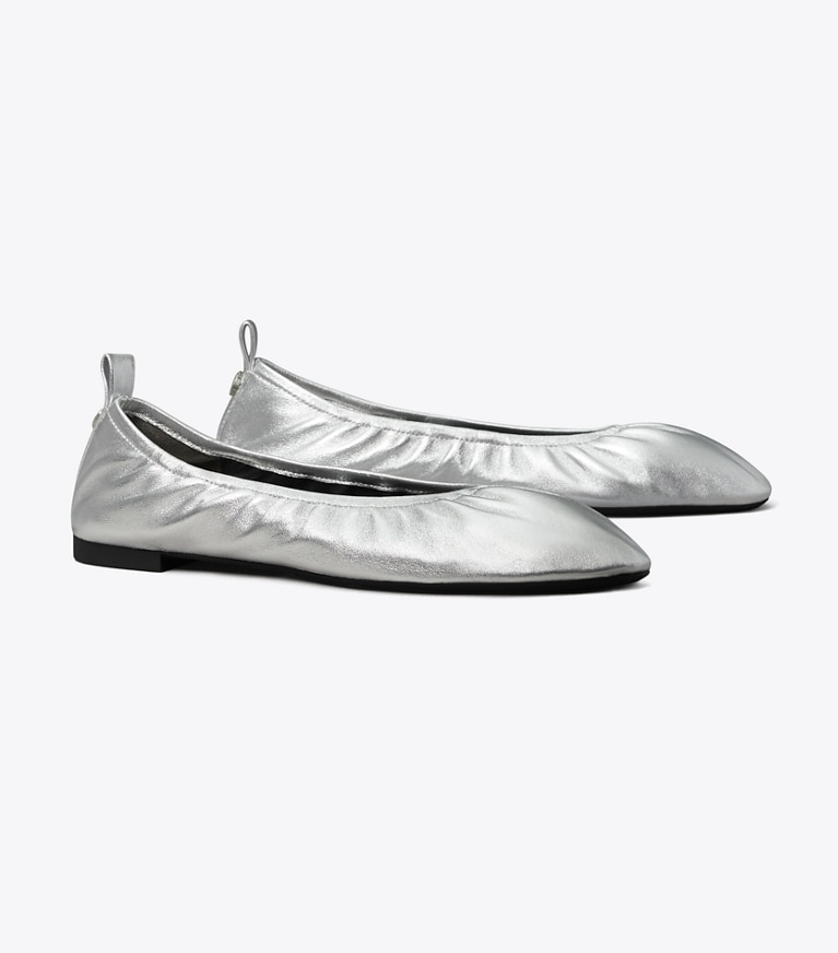 Tory Burch designer mocassini Ballerina Eddie in SILVER angle