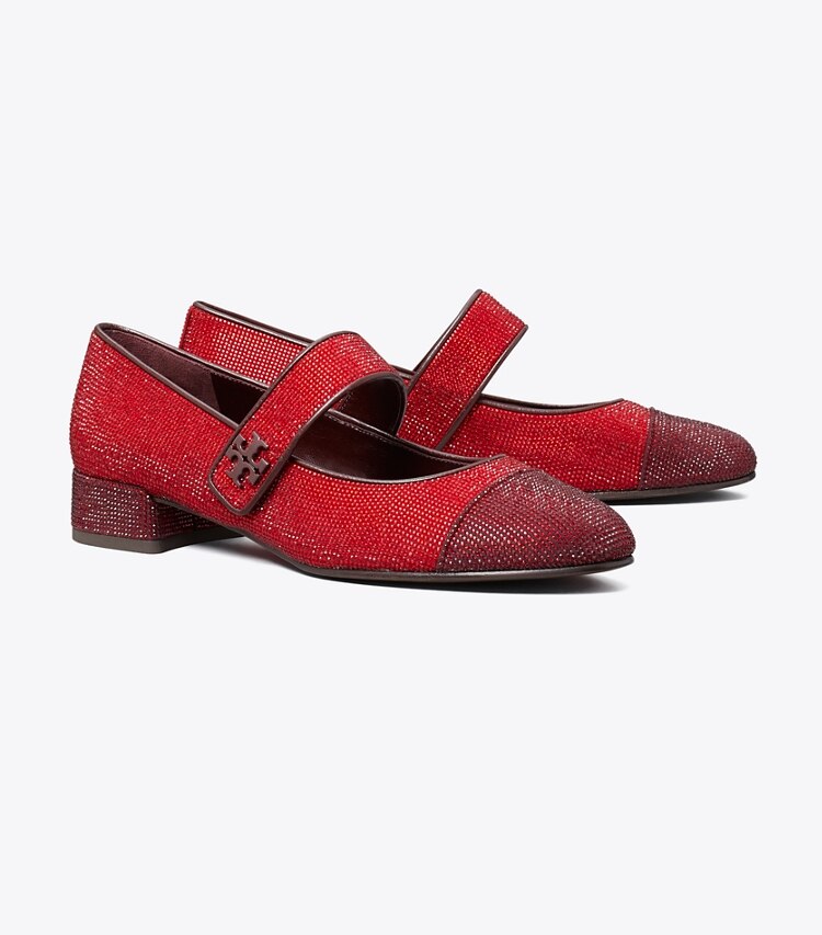 Tory Burch designer mocassini Ballerina Mary Jane con punta, tacco e pavé in RUBY / PLUM angle