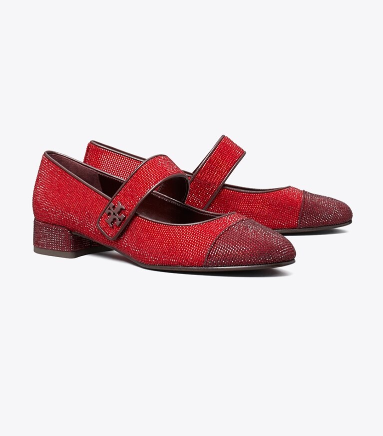 Tory Burch designer mocassini Ballerina Mary Jane con punta, tacco e pavé in RUBY / PLUM angle