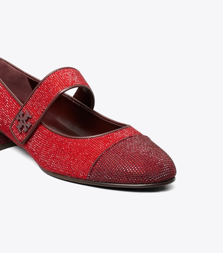 Tory Burch designer mocassini Ballerina Mary Jane con punta, tacco e pavé in RUBY / PLUM angle