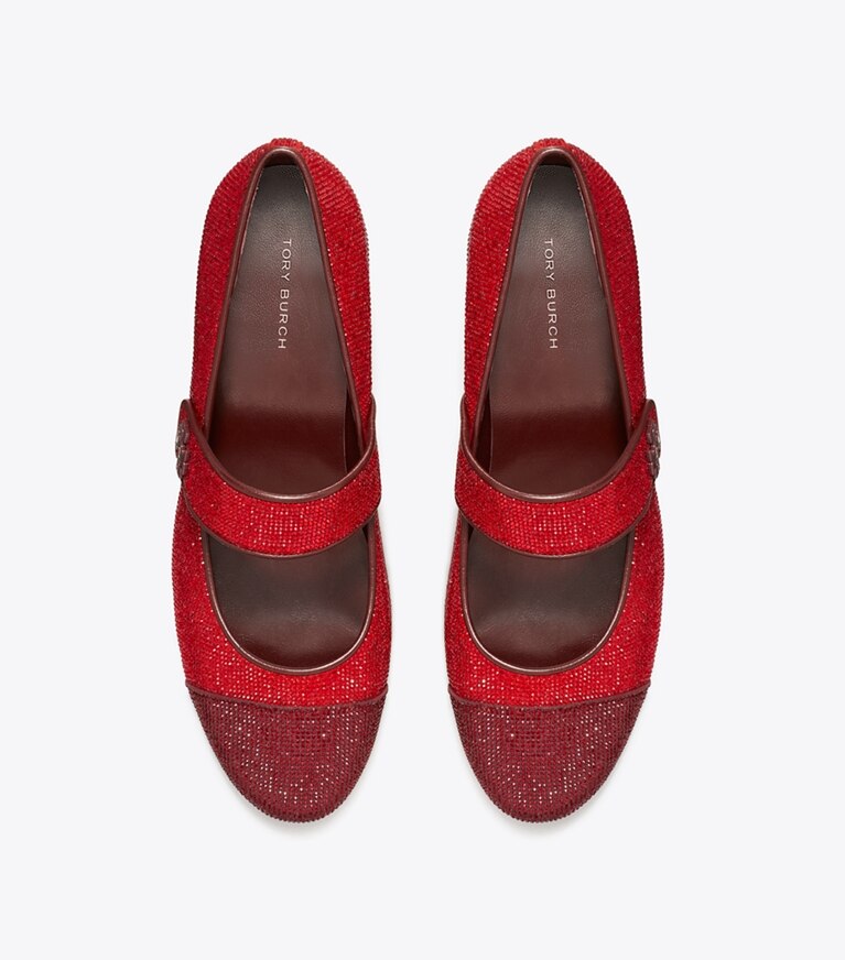 Tory Burch designer mocassini Ballerina Mary Jane con punta, tacco e pavé in RUBY / PLUM angle
