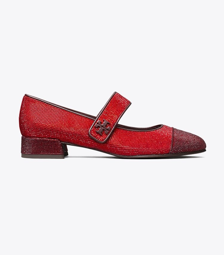 Tory Burch designer mocassini Ballerina Mary Jane con punta, tacco e pavé in RUBY / PLUM side