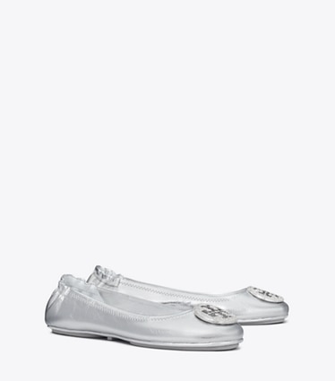 Tory Burch designer mocassini ballerina Minnie Travel in SILVER / SILVER angle