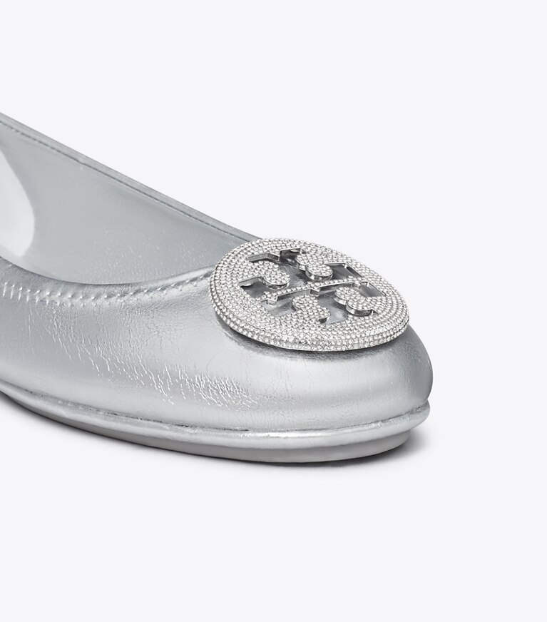 Tory Burch designer mocassini ballerina Minnie Travel in SILVER / SILVER angle