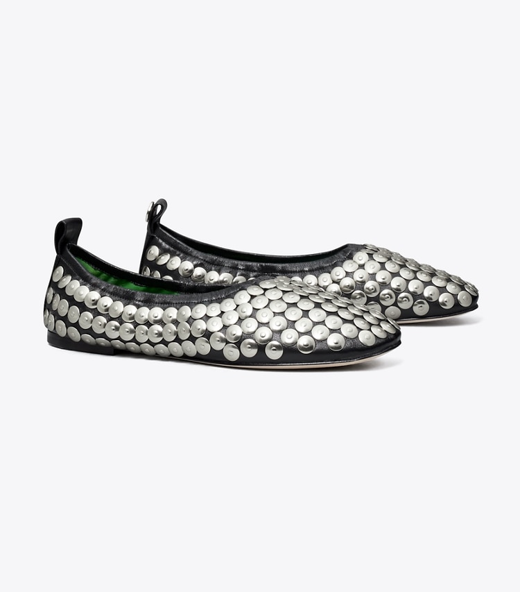 Tory Burch designer loafers Ballerina mit Nieten in PERFECT BLACK angle
