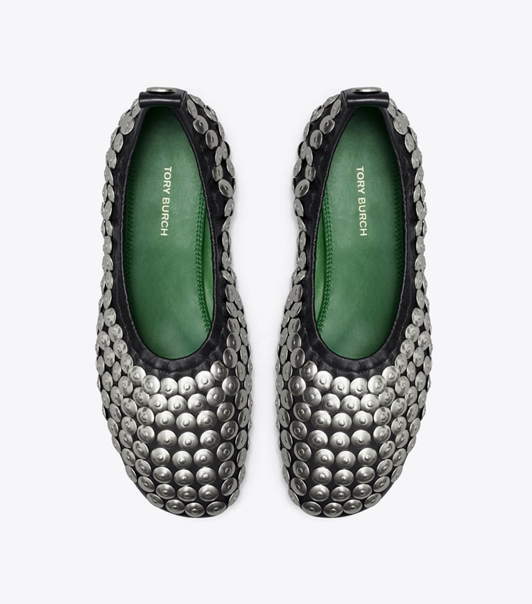 Tory Burch designer loafers Ballerina mit Nieten in PERFECT BLACK angle