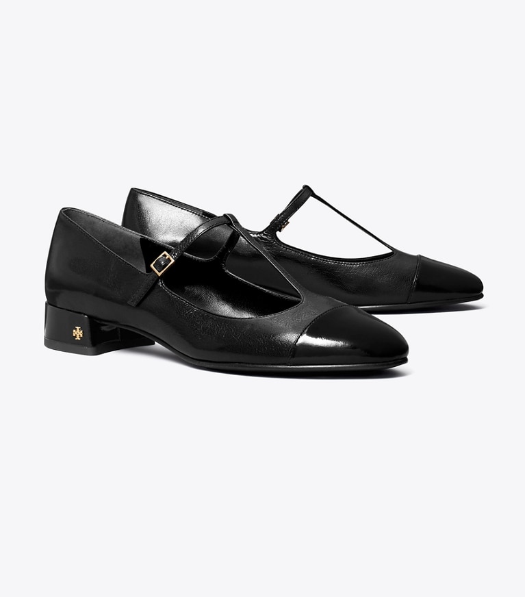 Tory Burch designer loafers Ballerina mit T-Riemchen und Zehenkappe in PERFECT BLACK / PERFECT BLACK angle