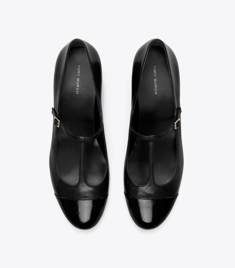 Tory Burch designer loafers Ballerina mit T-Riemchen und Zehenkappe in PERFECT BLACK / PERFECT BLACK von oben