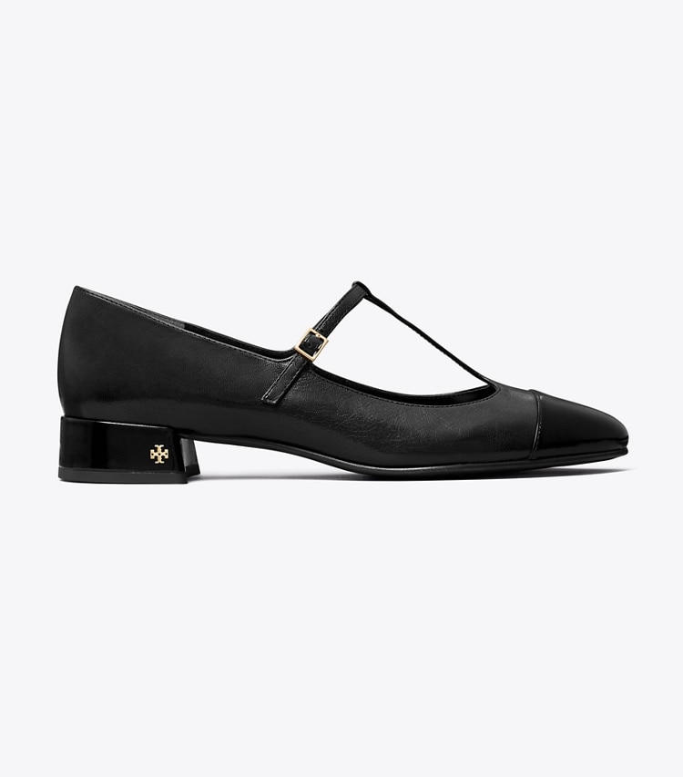 Tory Burch designer loafers Ballerina mit T-Riemchen und Zehenkappe in PERFECT BLACK / PERFECT BLACK side