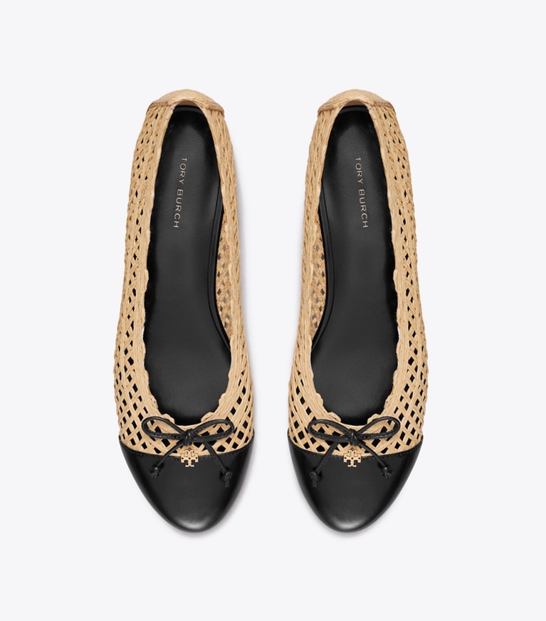 Tory Burch designer loafers Ballerina mit Zehenkappe in NATURAL / BLACK von oben