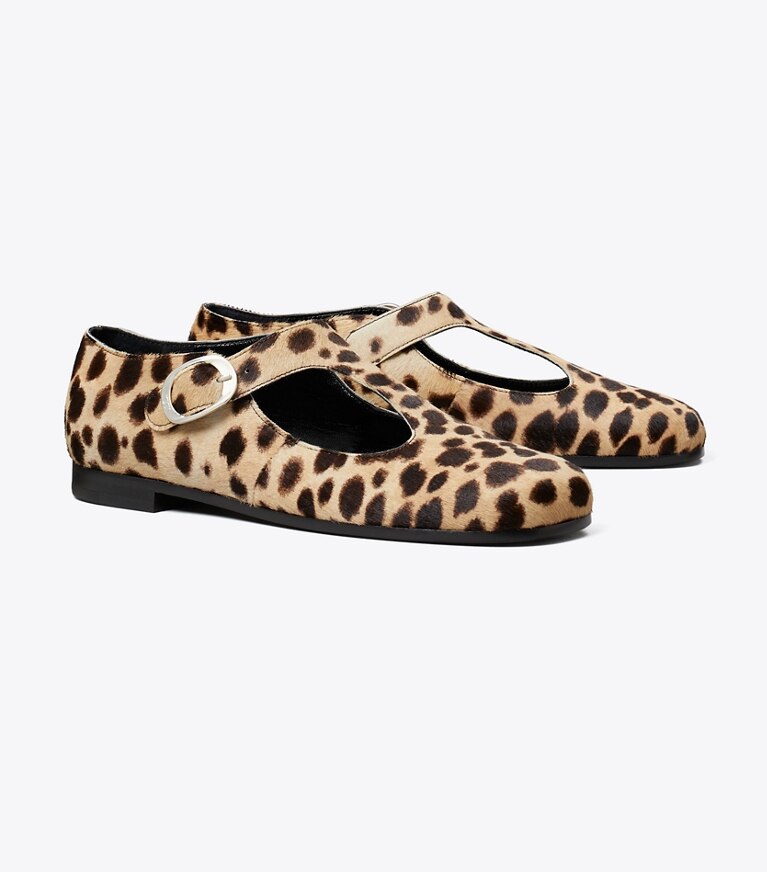 Tory Burch designer mocassini Ballerina Violet con cinturino a T in CHEETAH SPOTS angle